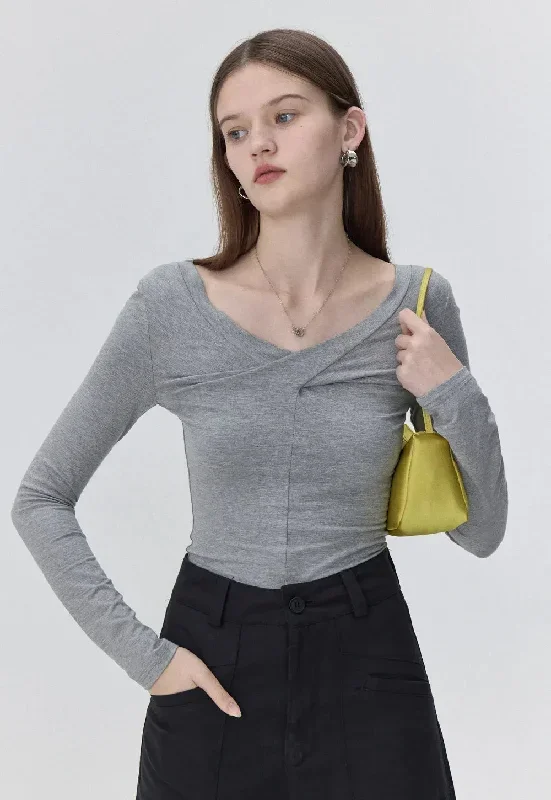 Long Sleeve Gathered Front Top for a Touch of Sophistication