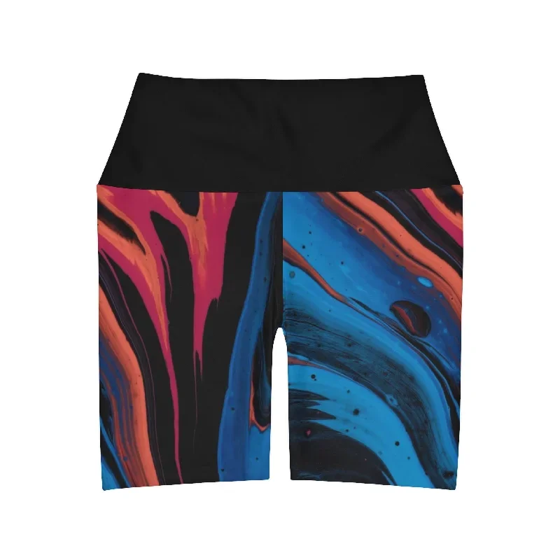 Acrylic Pour High Waisted Yoga Shorts (AOP)