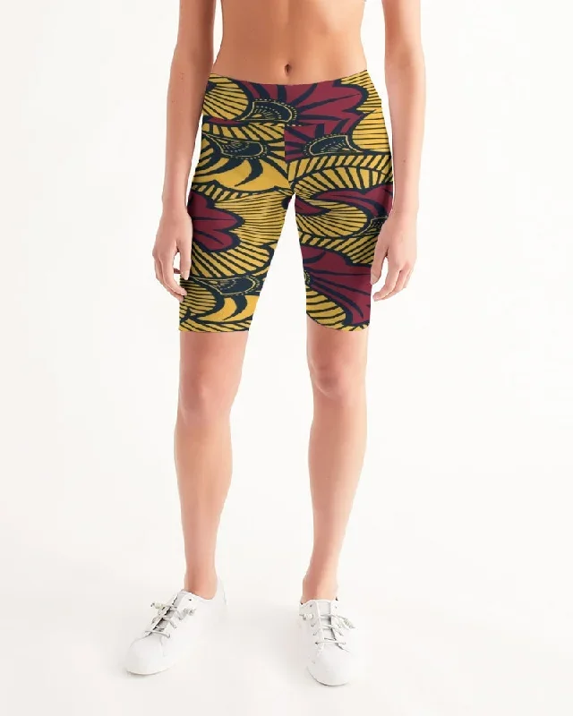 AKH African Fleurs Rouges Women's Mid-Rise Bike Shorts