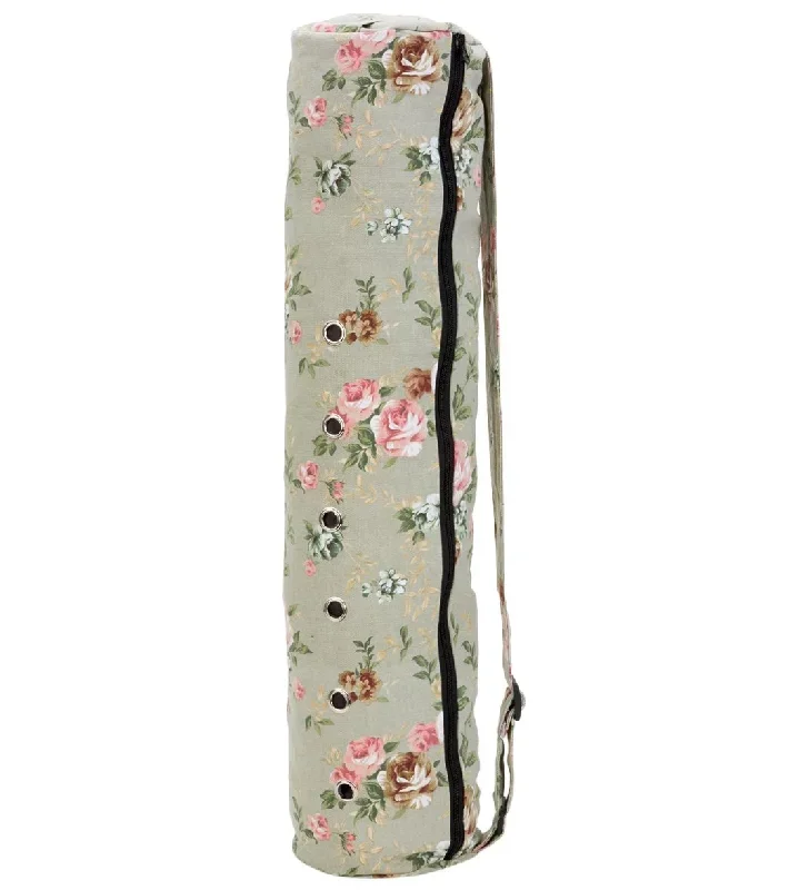 Everyday Yoga Cotton Mat Bag With Inner Pockets Green Floral