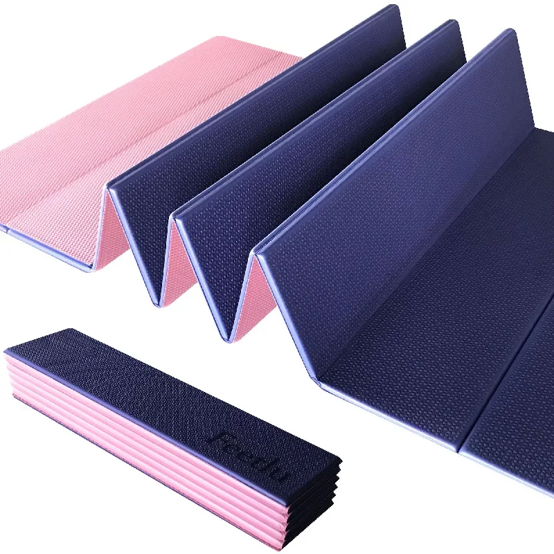 Foldable Exercise Yoga Mat  6mm (1/4) - Dark Blue/Pink