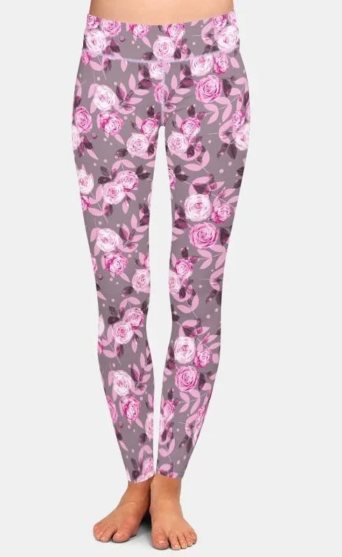 Ladies Beautiful Pink Roses Printed Leggings