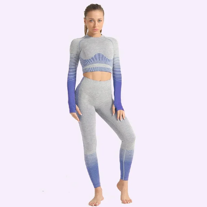 Long Sleeve Sportwear Suits for Fitness Yoga Sets Gym Seamless Shirts