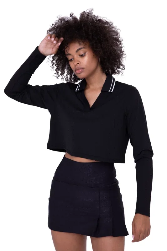 Mono B Crop Perforated Polo Top AT-B7101