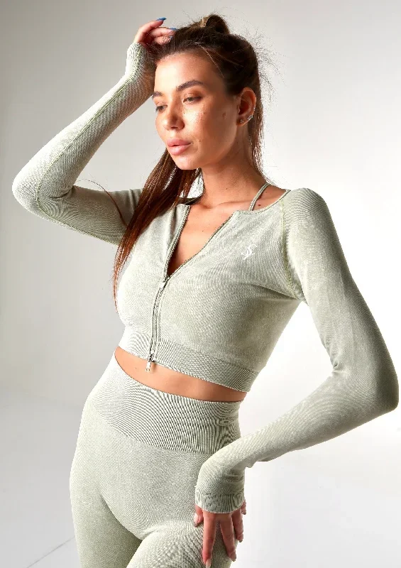 ''Mother Earth''  greenish - 3 piece Zip-Up Yoga Set