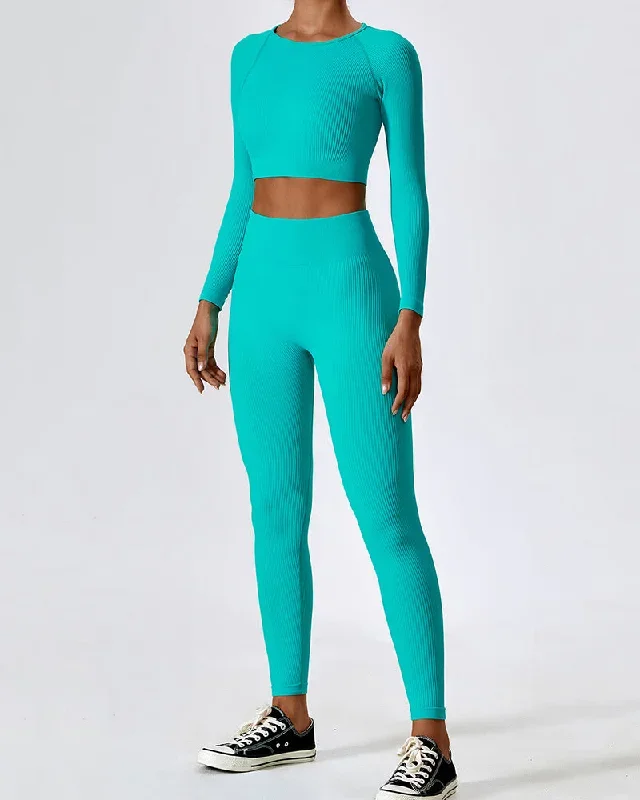 Popular Autumn Long Sleeve Tiffany Blue Pants Sports Sets Yoga Two-piece S-L