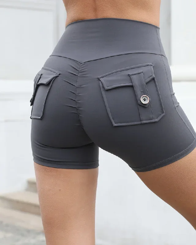 Popular Back Button Pocket High Elastic Quick Dry Running GYM Shorts S-XL