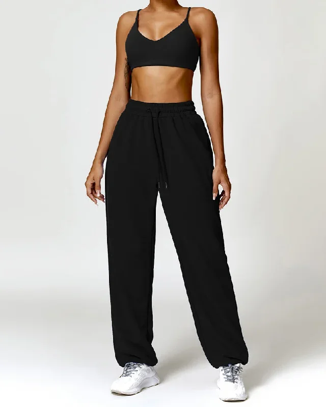 Popular Fabric Sling Bra Sweatpants Yoga Two-piece Sets S-L