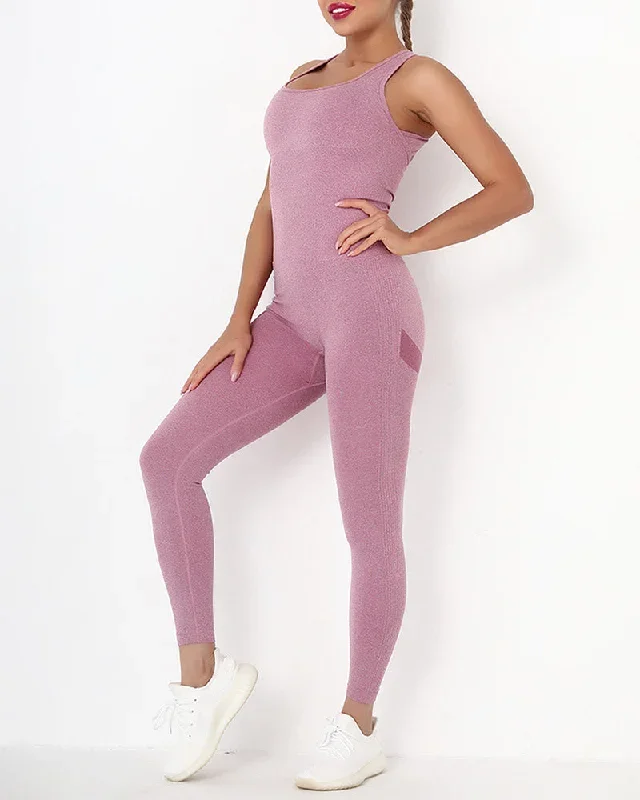 Sexy Peach Hip Pocket Yoga One-piece Jumpsuit Quick-drying Fitness Exercise Beautiful Back Yoga Suit One-piece Yoga Set S-L