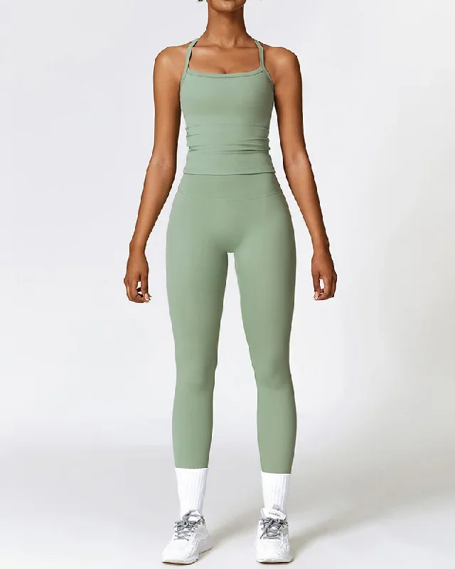 Woman Strap Vest Solid Color Pants Yoga Two-piece Sets S-XL