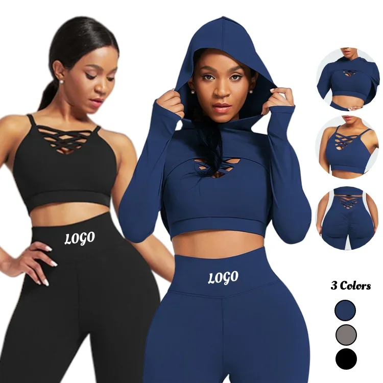 women sexy sweatsuit tracksuit Solid Color Fitness Yoga Wear Workout Sets Women 3 Piece