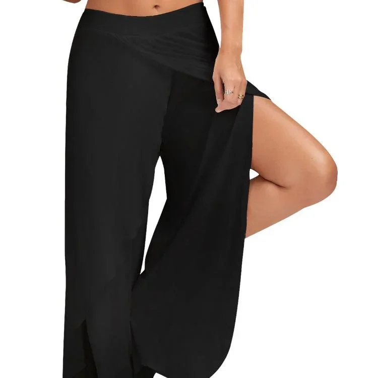 FashionSierra - Women's wide leg side split wrap flowy yoga pants